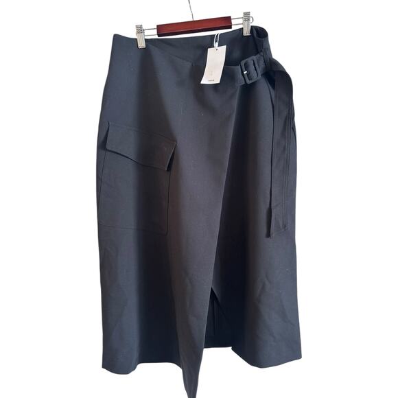 Mango MNG Buckle Detail Midi Black Skirt Size 8 NWT Side Pocket Mid Waist - Picture 1 of 6